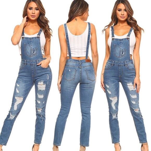 NWT Monkey Ride Distressed Denim Overalls Plus Size XXL Dungarees New With Tags - Picture 1 of 14